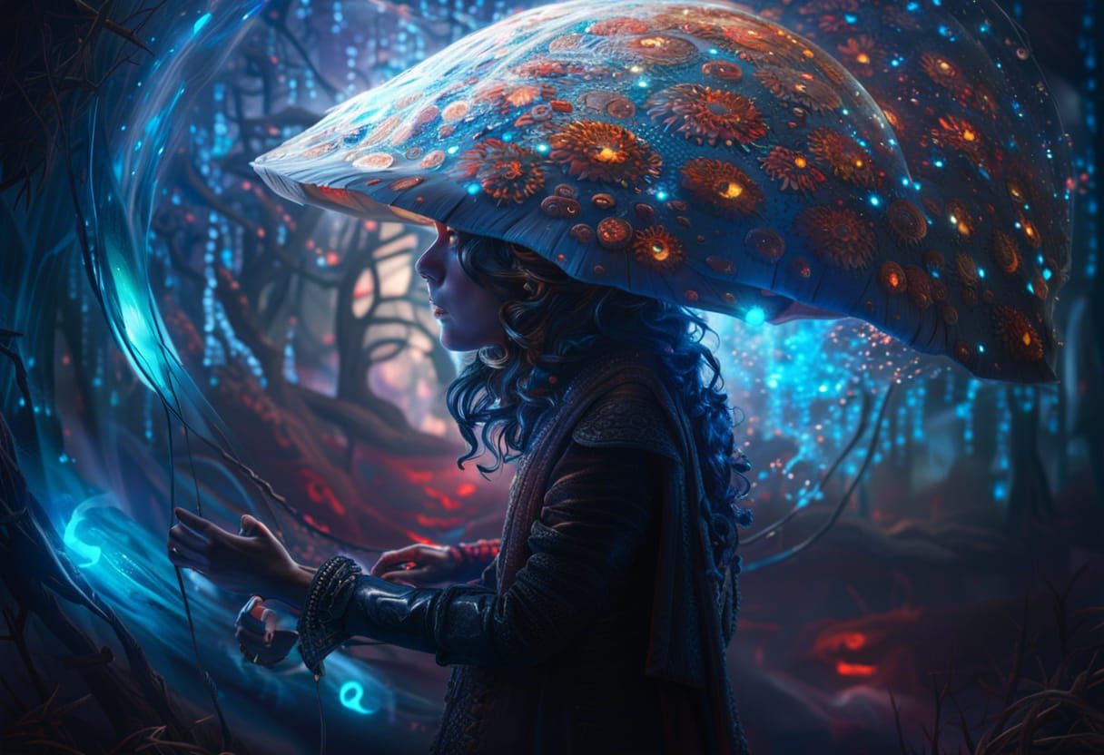 Glass Fairy Goddess in Fractal Mushroom World