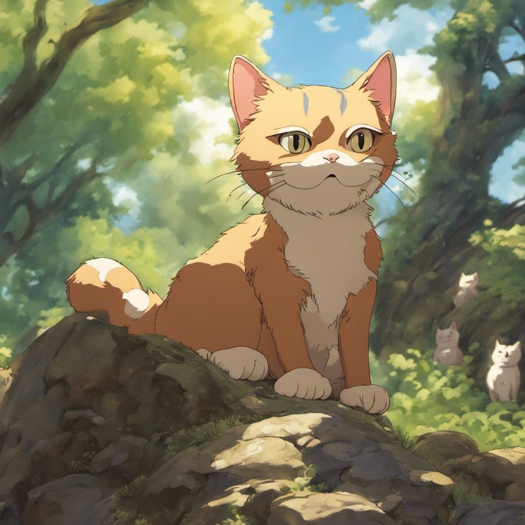 Cute Anime Cat in Studio Ghibli Style