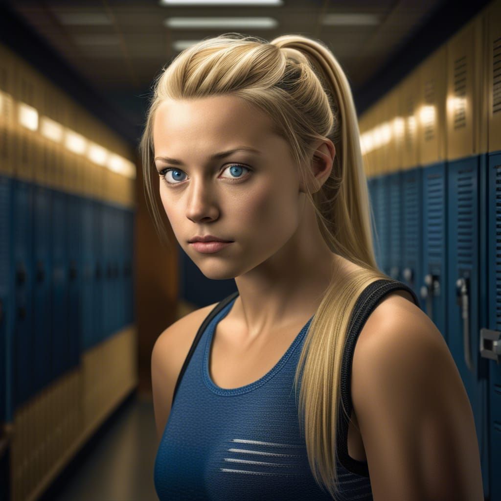Hyperrealistic Portrait of a Teenager in Locker Room