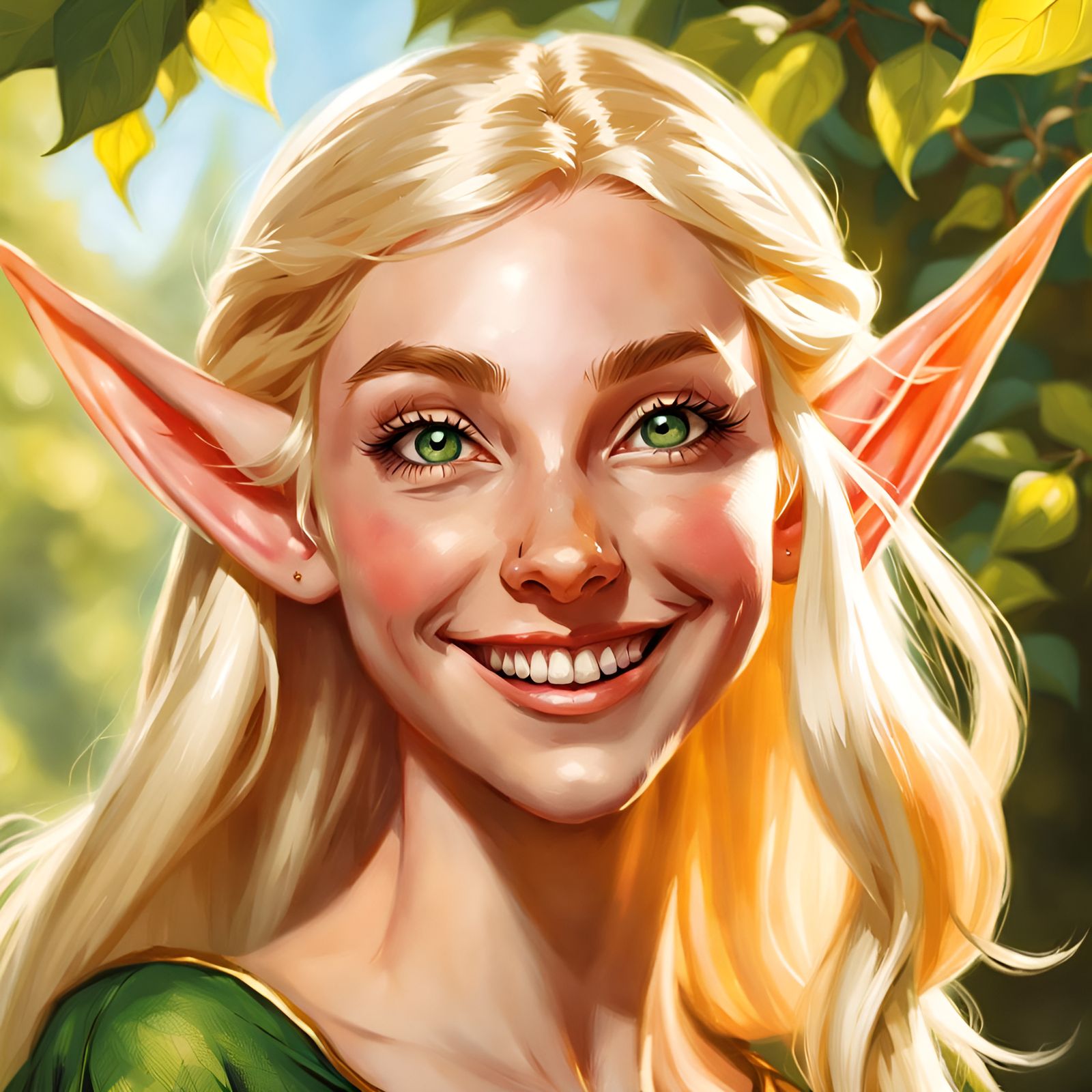 Blonde Elf Portrait in Pin-Up Fantasy Style