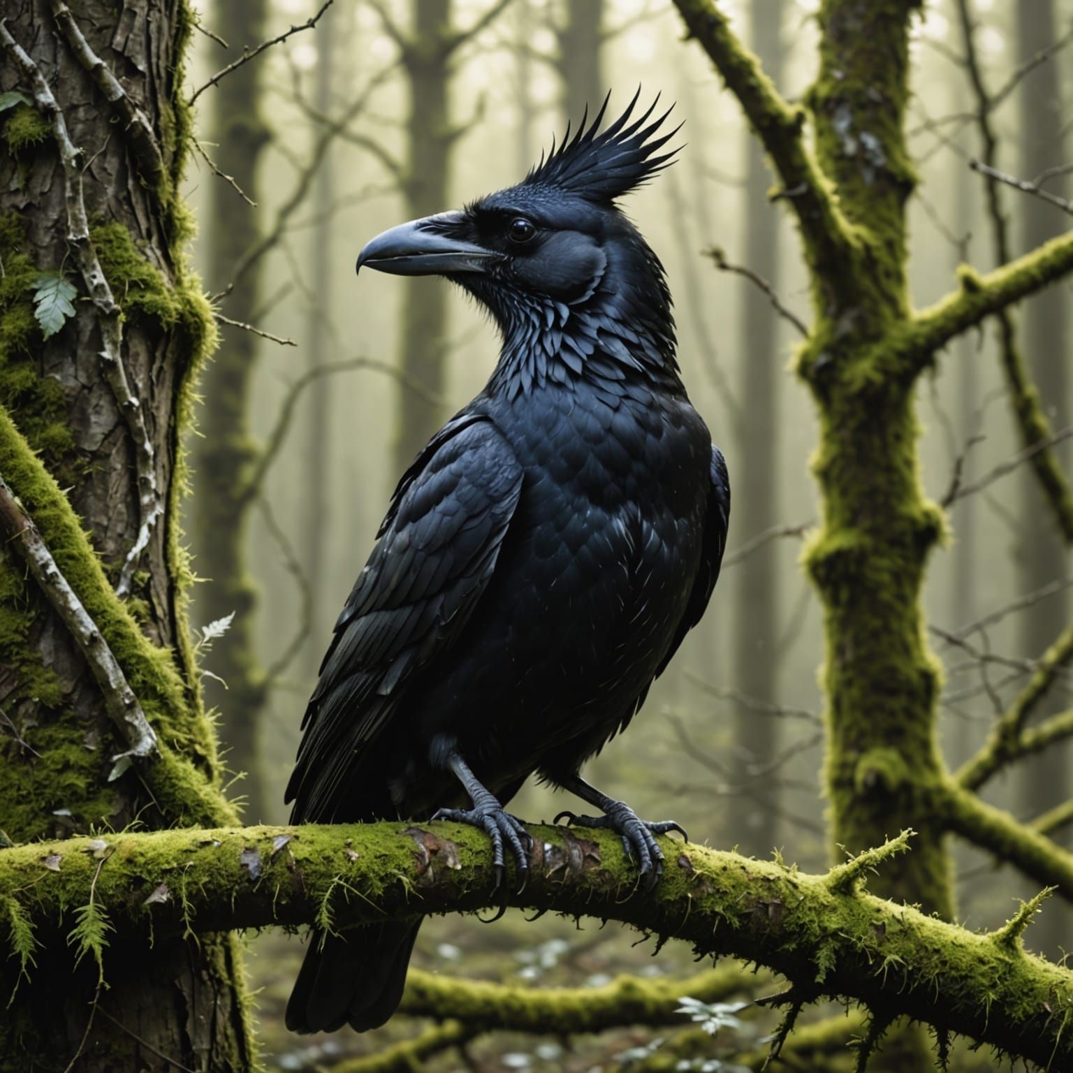 Majestic Black Rook Perched on Twisted Branch