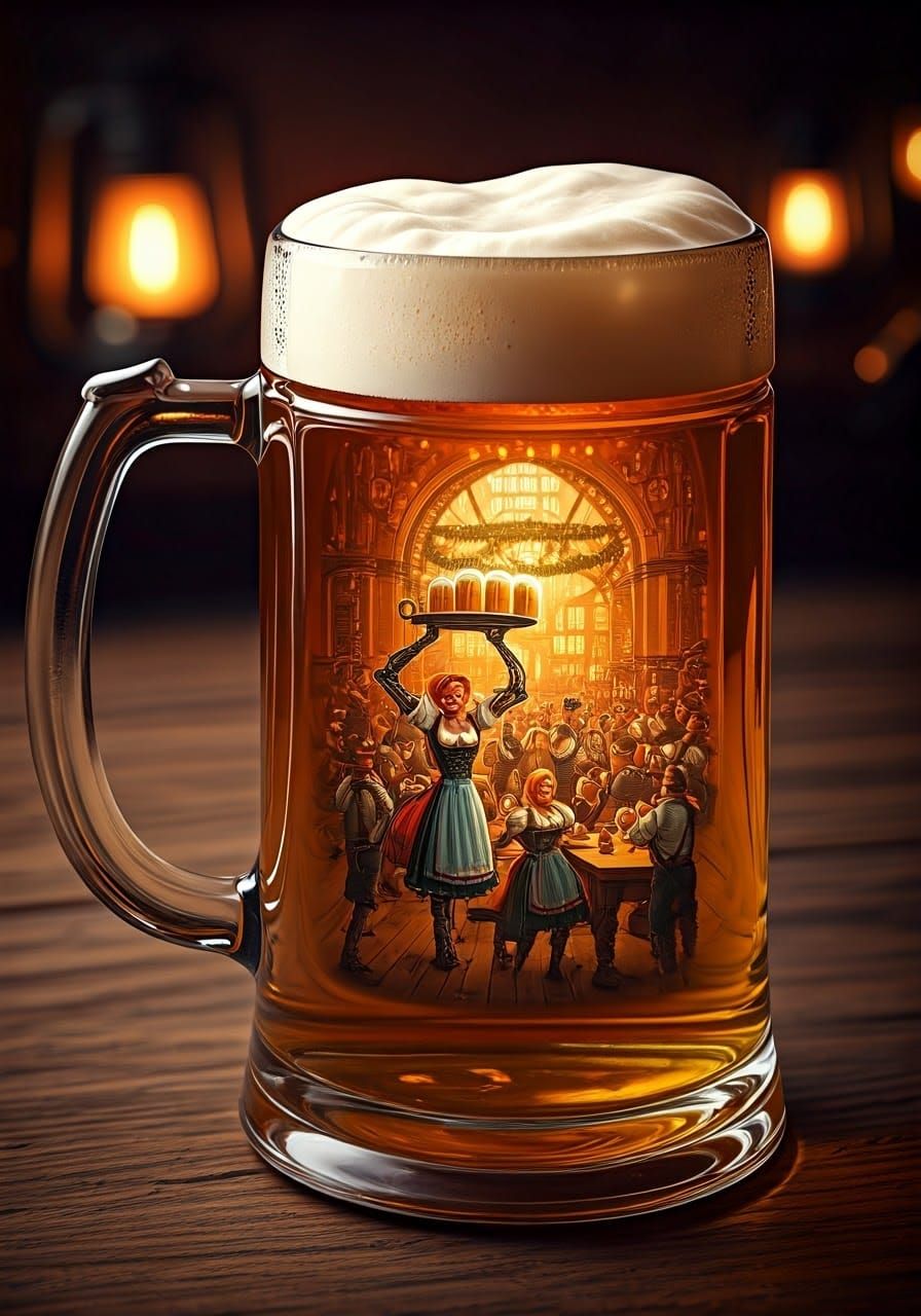 Oktoberfest in a Beer Stein, Expressionist Digital Art