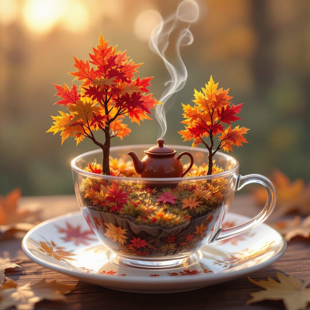 Miniature Autumn Forest in Teacup