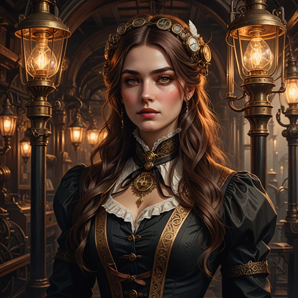 Steampunk Girl Posing in Victorian Era Digital Art