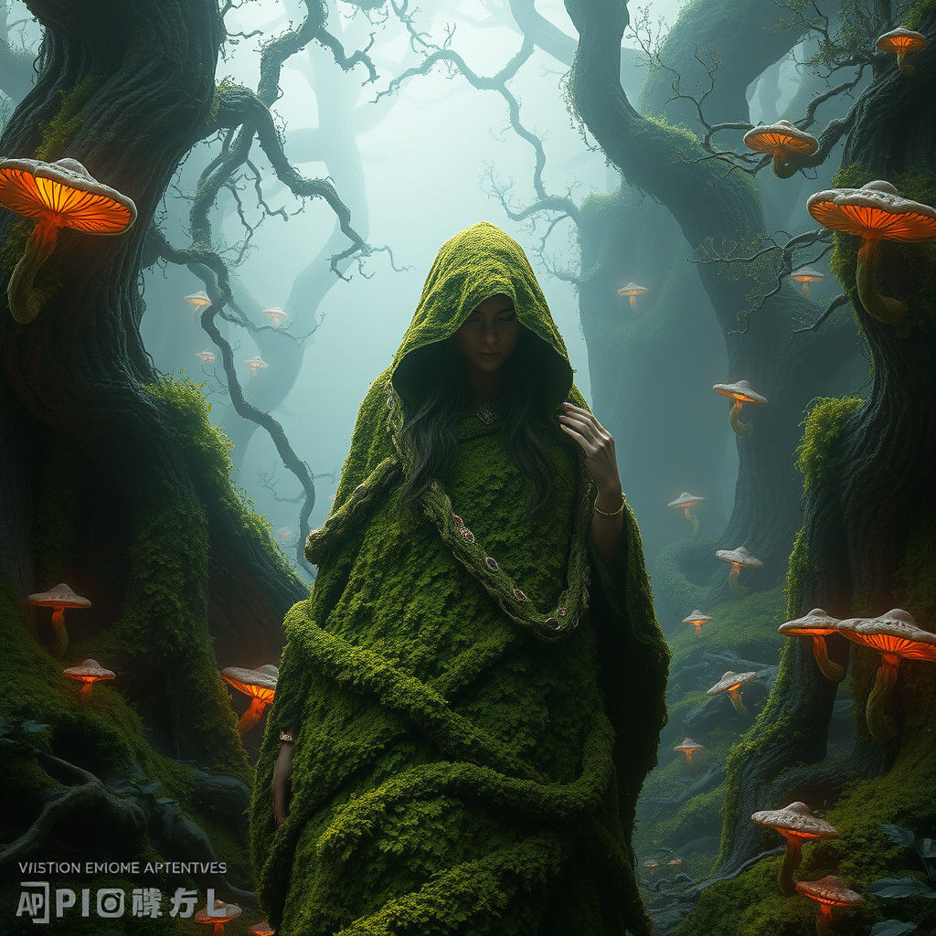 Ethereal Moss Lady in Ancient Forest