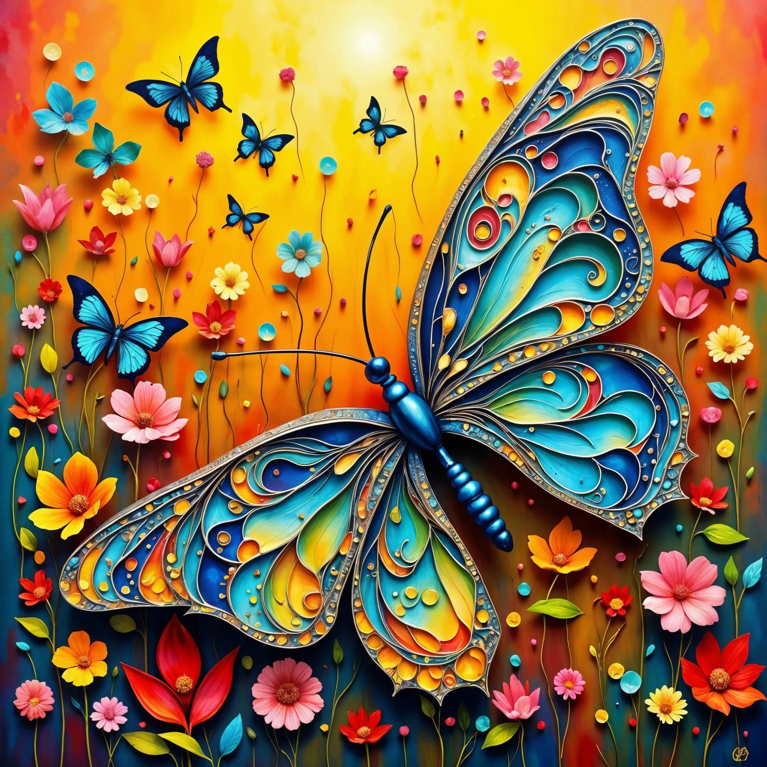 Surreal Butterflies Dance Among Vibrant Wildflowers
