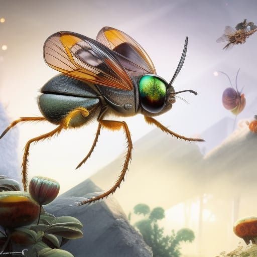 Cute Cartoon Bug with Energetic Fields in Sci-Fi Horror Styl...
