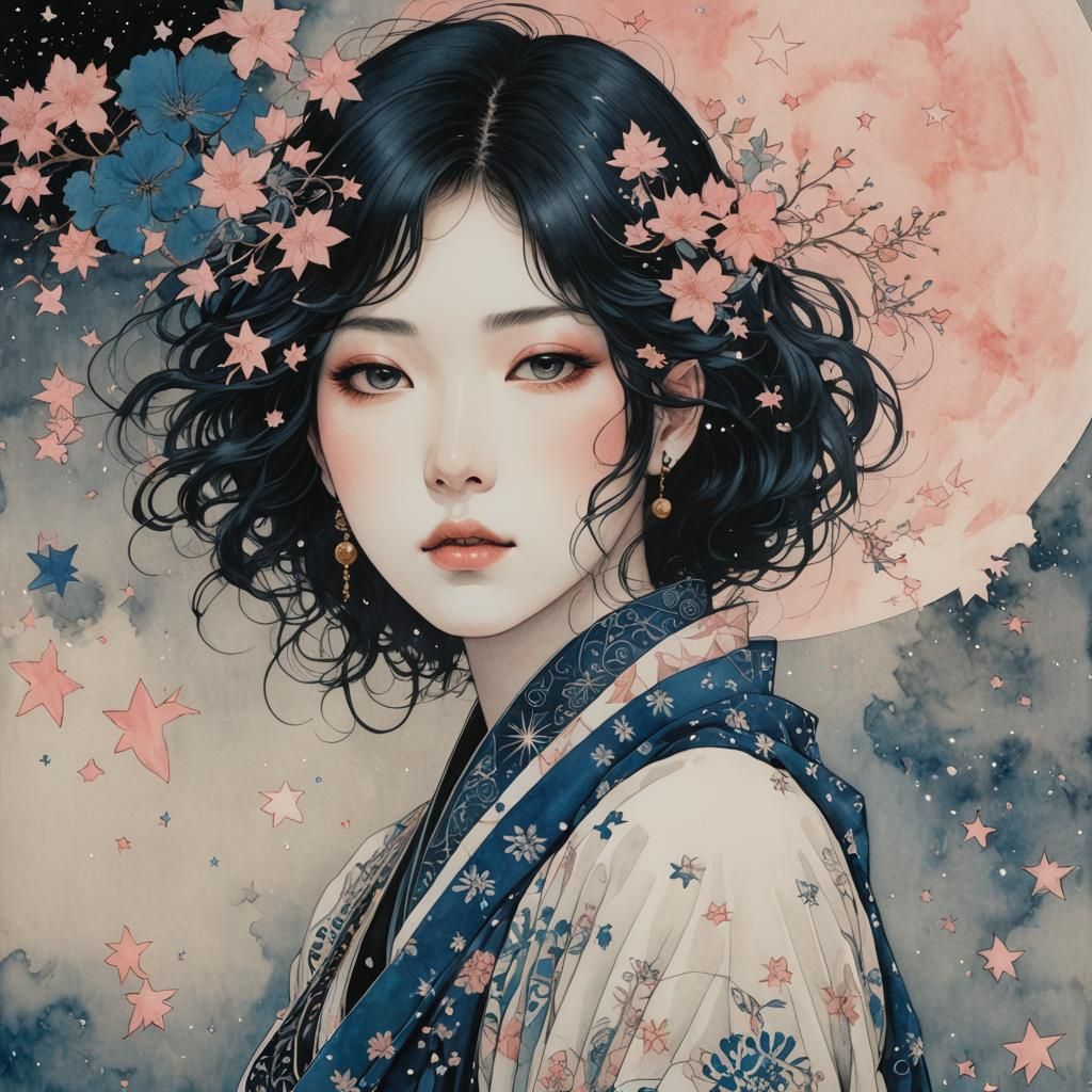 Watercolor Portrait of a K-Pop Idol with Stars