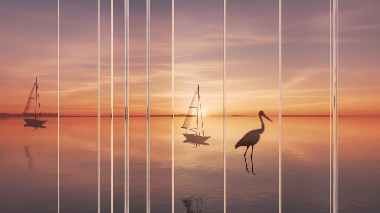 Dreamlike Sunset on Embossed Glass Panes