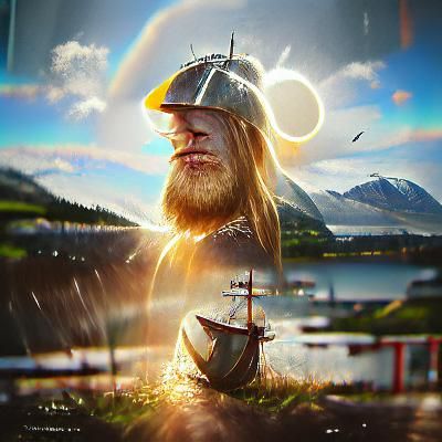 Viking Warriors Gaze Upon Approaching Longboats