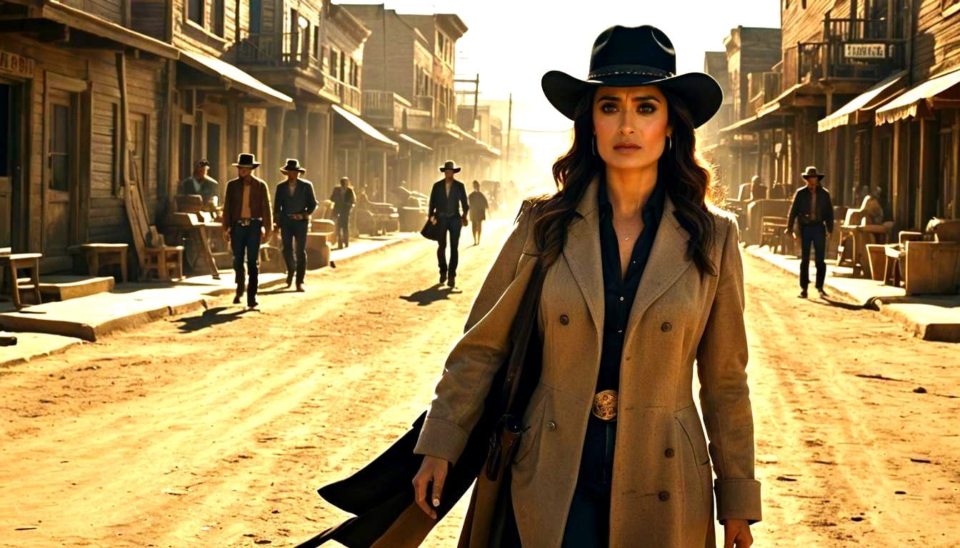 Salma Hayek as a Cowgirl in Western Film Still