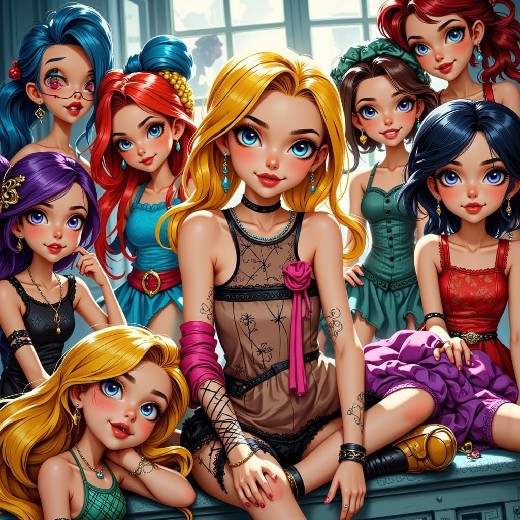 Lincoln Surrounded by Sisters in Whimsical Anime Style