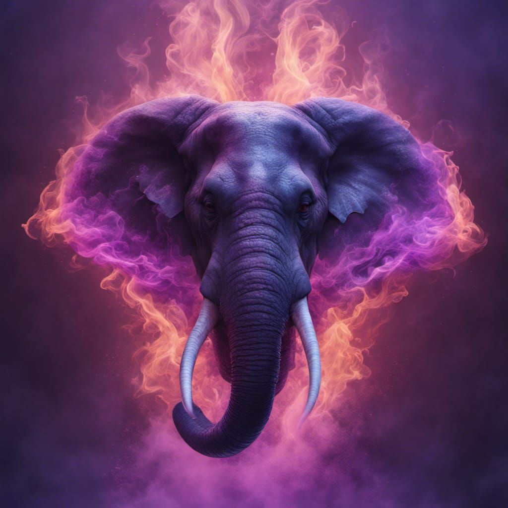 Elephant Head with Purple Smoke: Fantasy Art