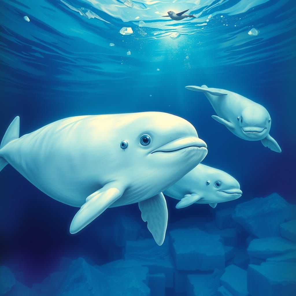 Surreal Arctic Whales Dive in Hyperrealistic Detail