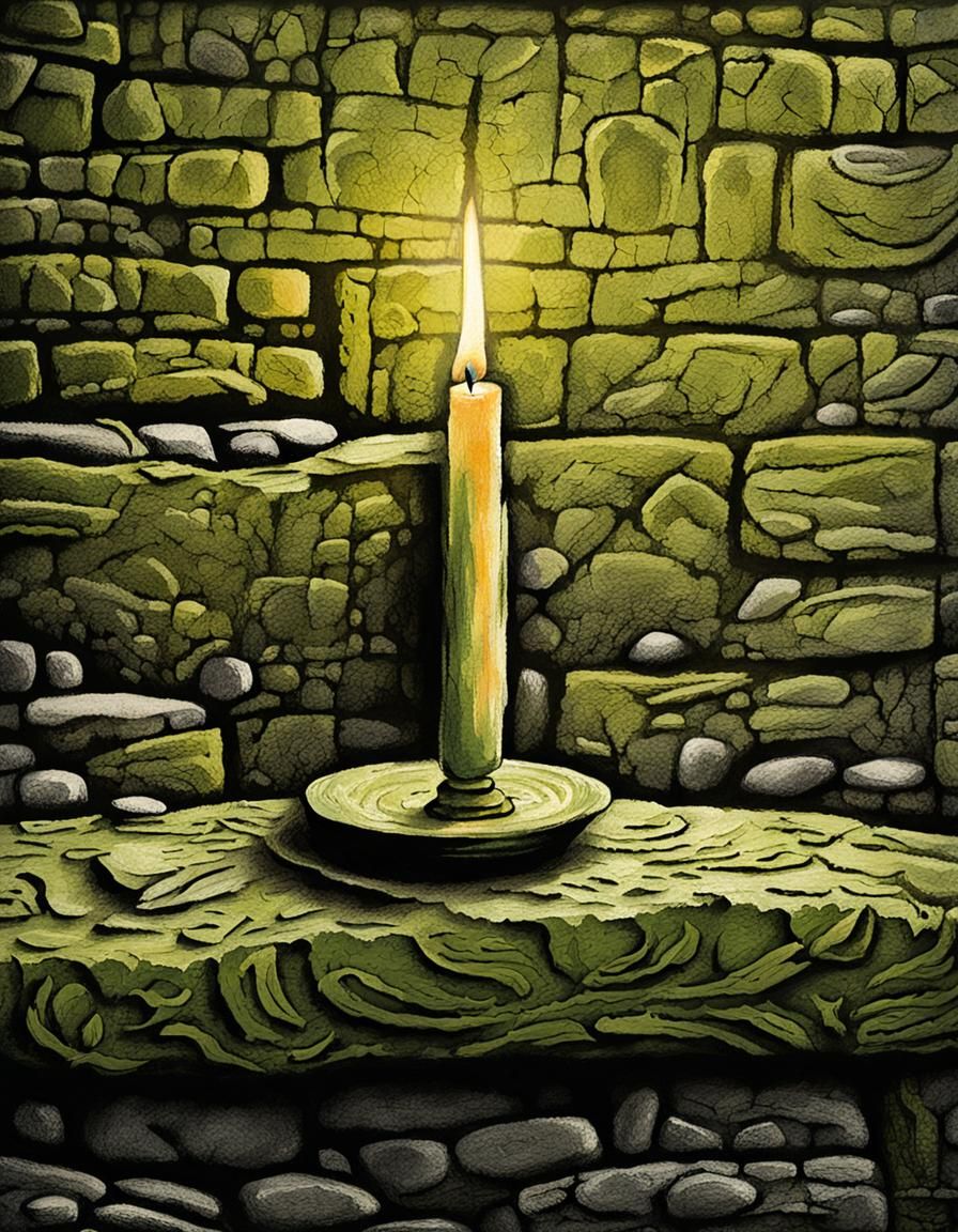 Sgraffito Scone with Candle on Stone Wall