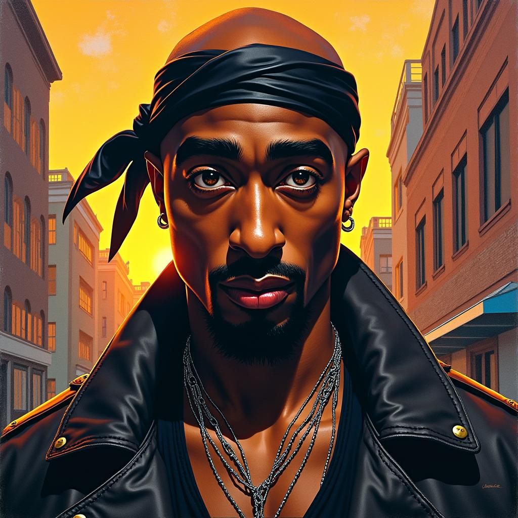 Tupac Shakur Portrait in Urban Street Art Style