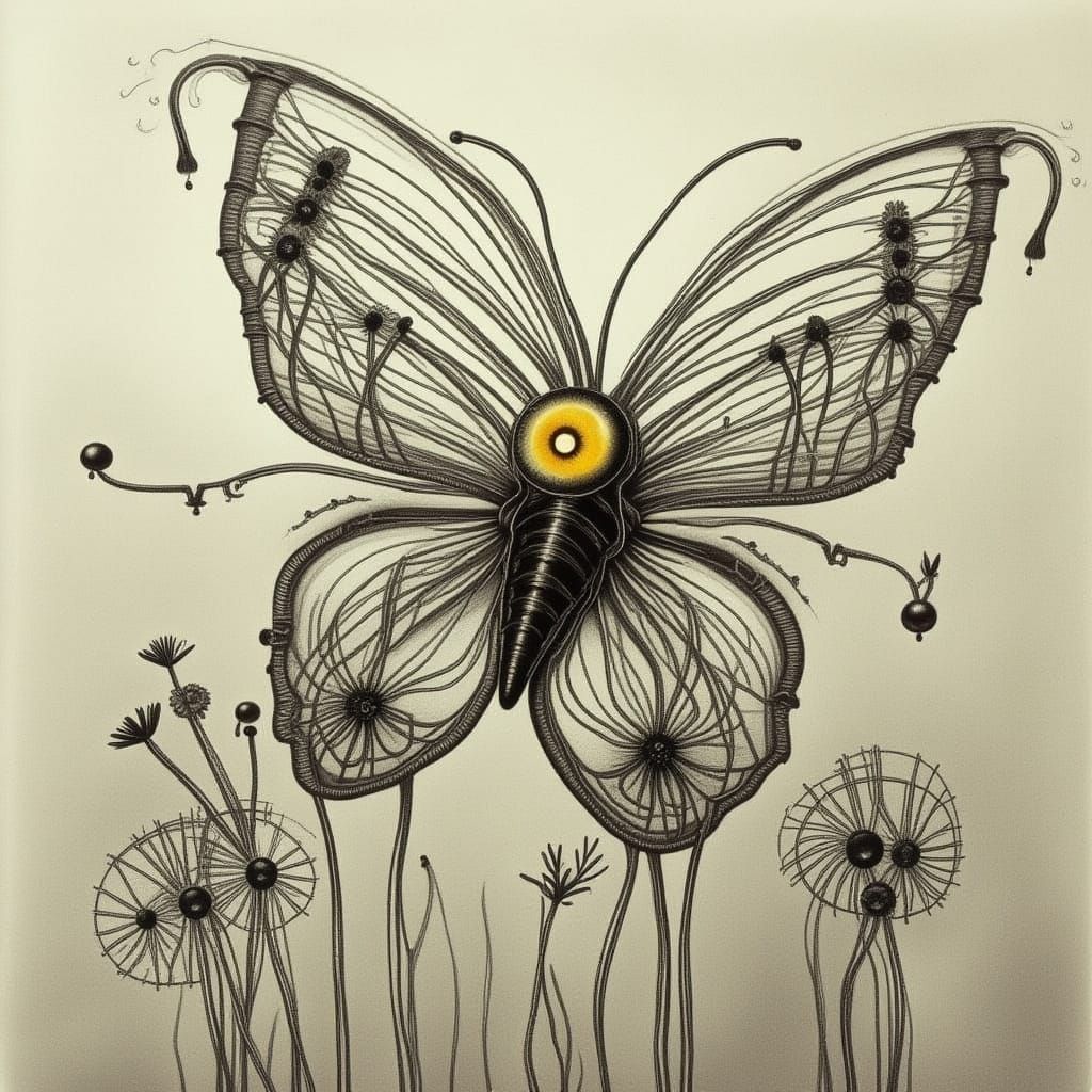 Intricate Wire Sculpture of Butterfly and Flowers
