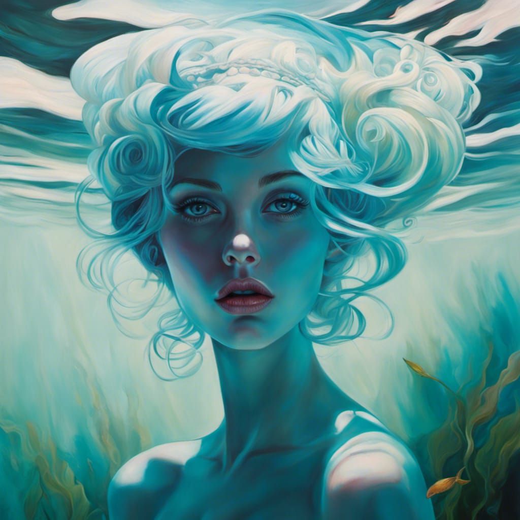 Ethereal Mermaid Princess Portrait in Double Vision Style