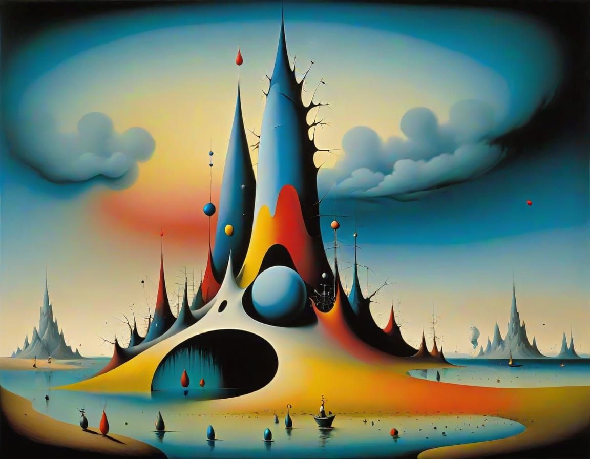 Surreal Landscape Painting in Mixed Styles