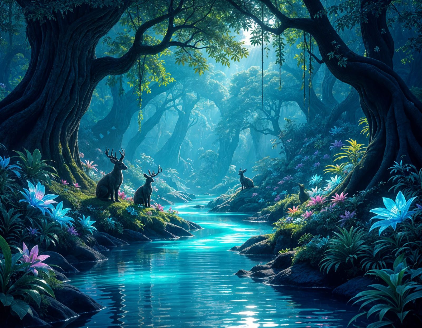 Bioluminescent Grove in Primeval Forest, Roger Dean Style