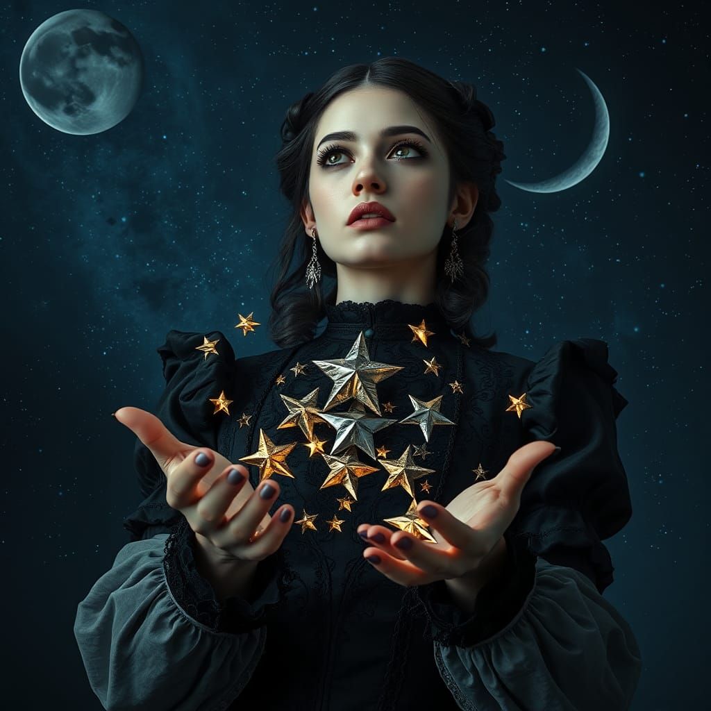 Gothic Vampire with Stars in a Celestial Scene
