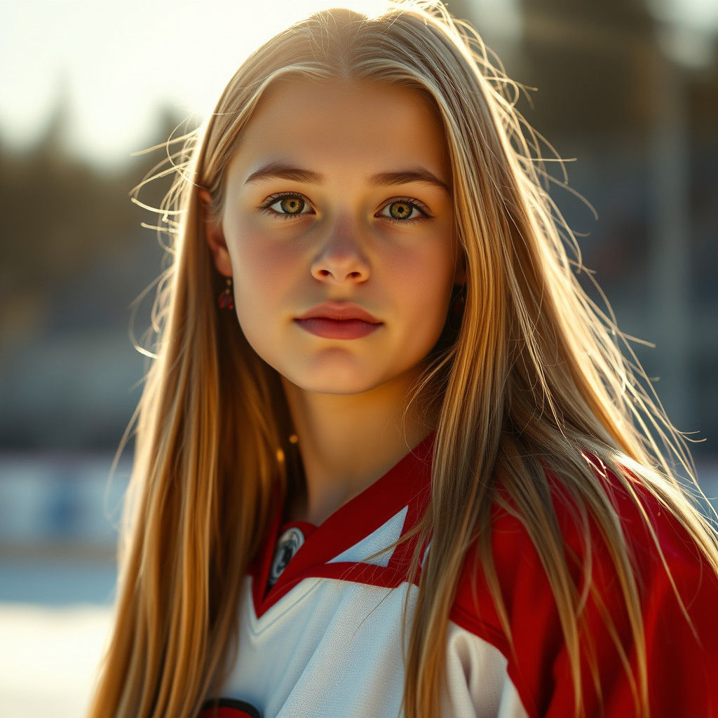 Teenage Girl in Hockey Jersey, Cinematic Portrait