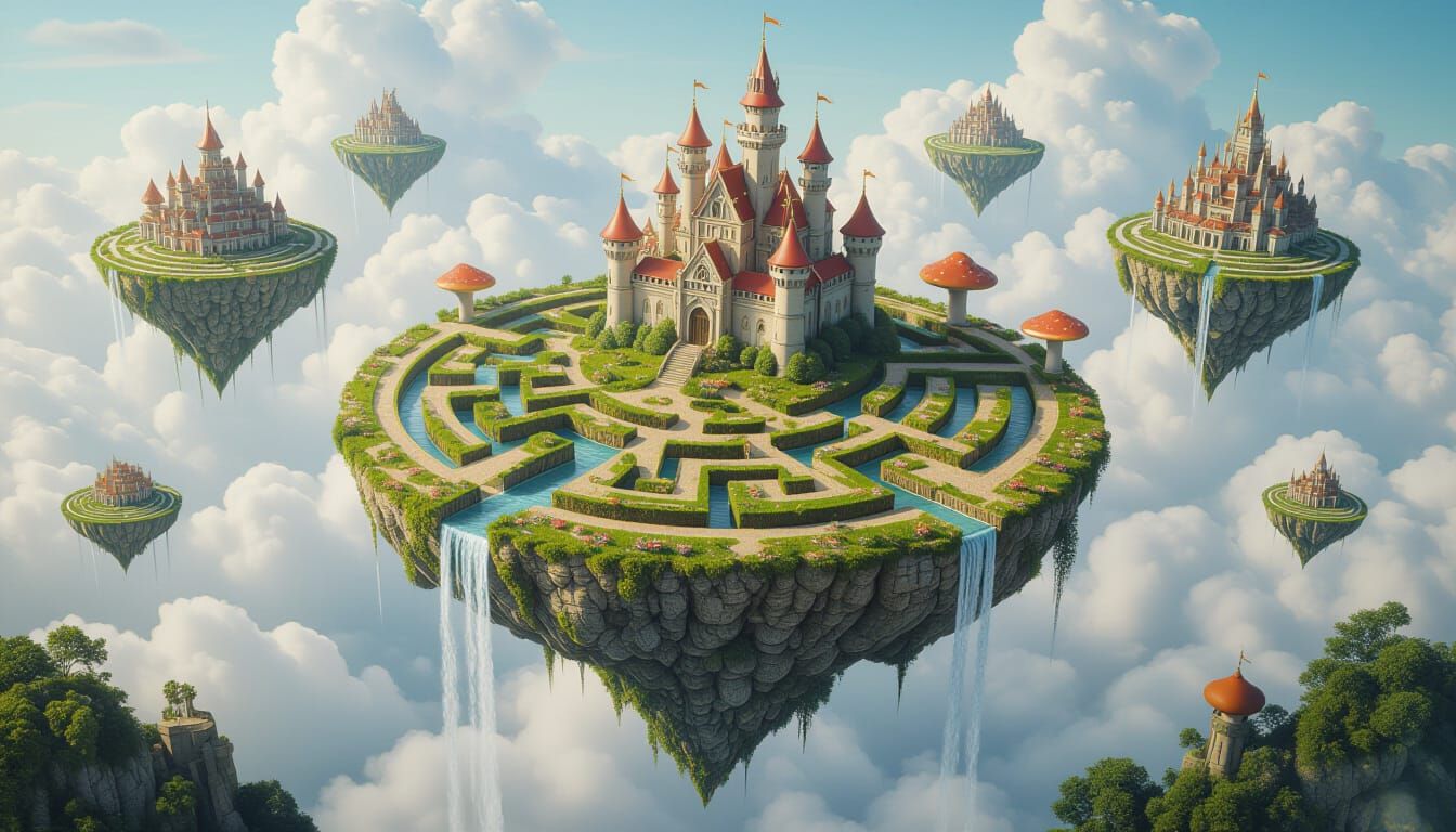Isometric Floating Island Maze with Castle