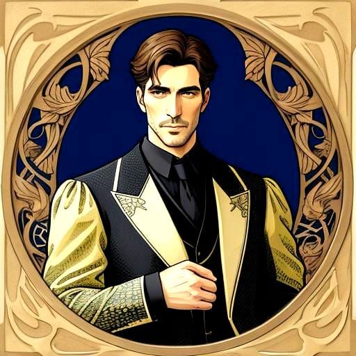 Handsome Man Portrait in Art Nouveau Style