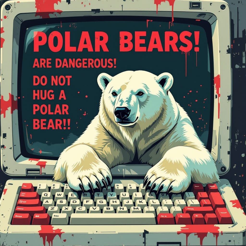 Vintage Computer Screen Displays Warning About Polar Bears