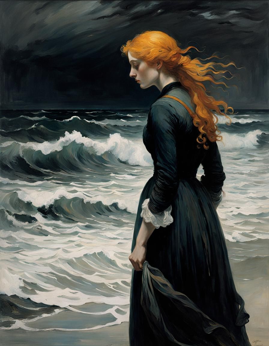 Young Widow Beachcombing: A Luminous Doré-Cecile Portrait