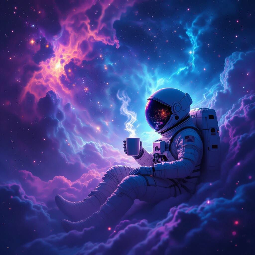 Astronaut in Nebula Holding Stardust Mug
