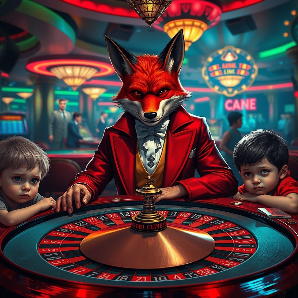 Fox Gambler in Casino, Digital Painting Style