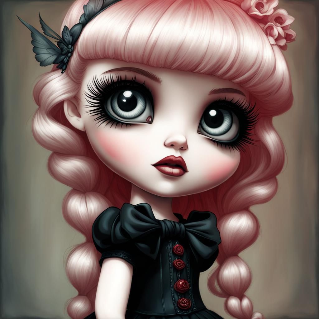 Goth Punk Girl in Monochromatic Red, Concept Art