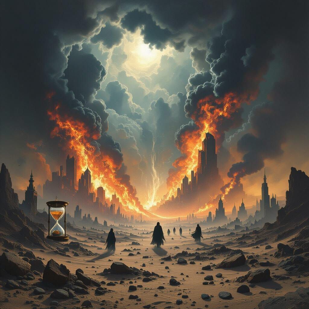Apocalyptic Landscape with Ethereal Ascending Figures