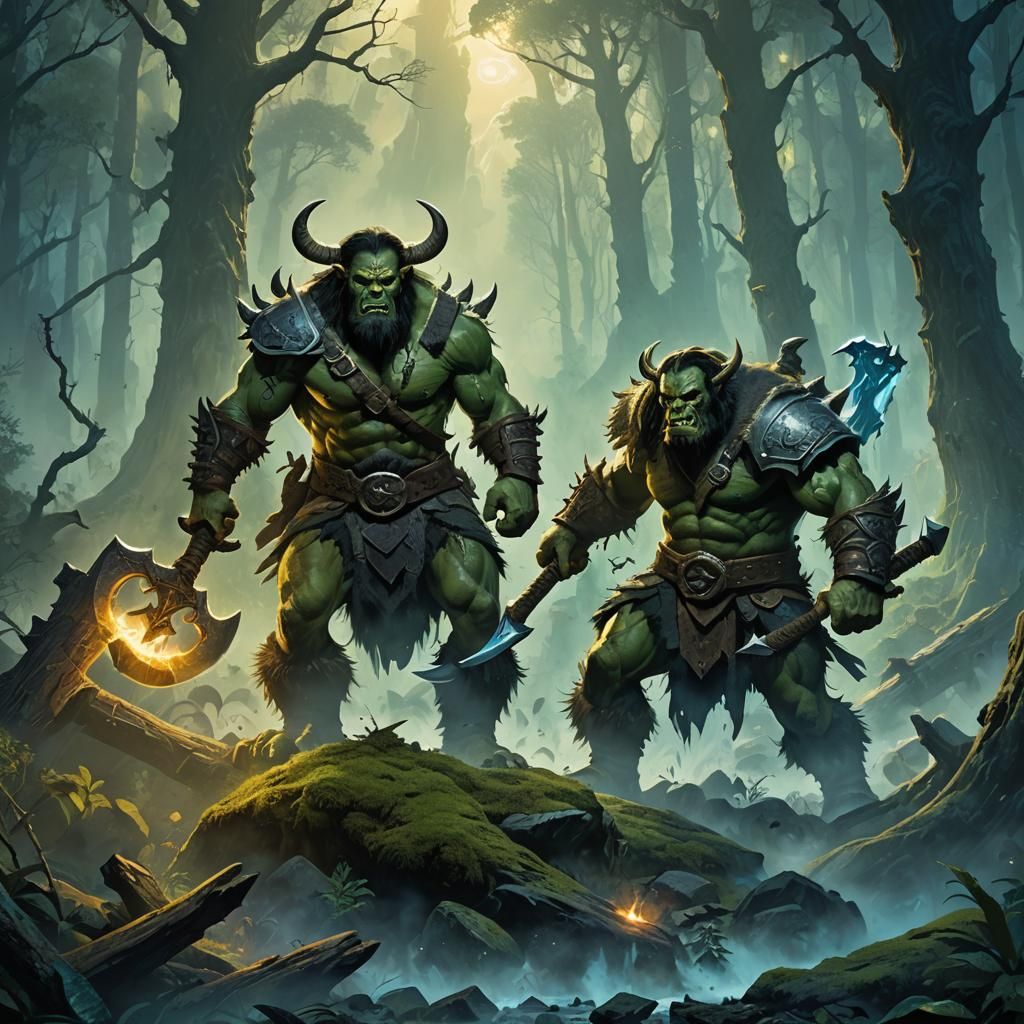 Orc Barbarian Hero in Mystical Forest