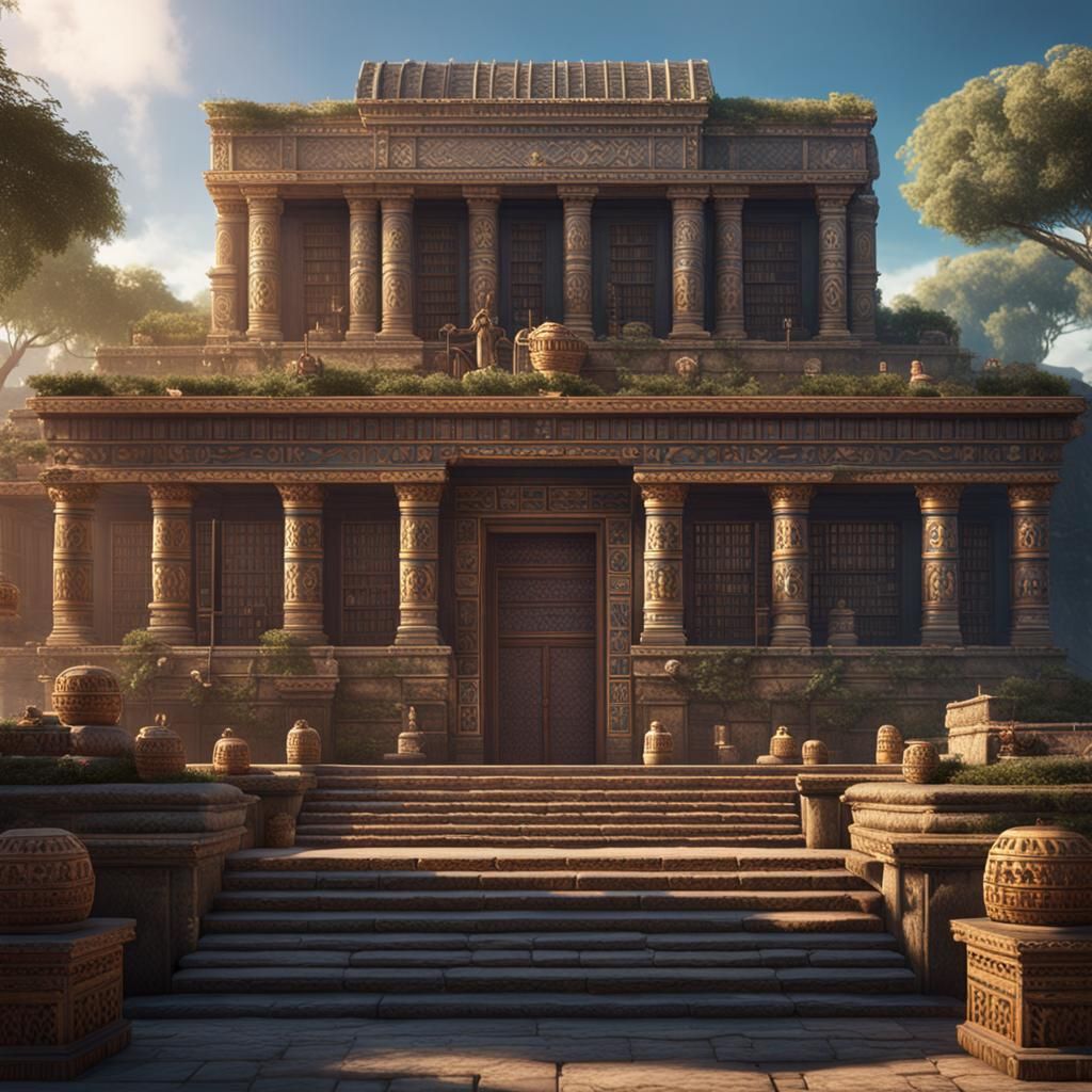 Aztec Library in Classical Age: Detailed Matte Painting