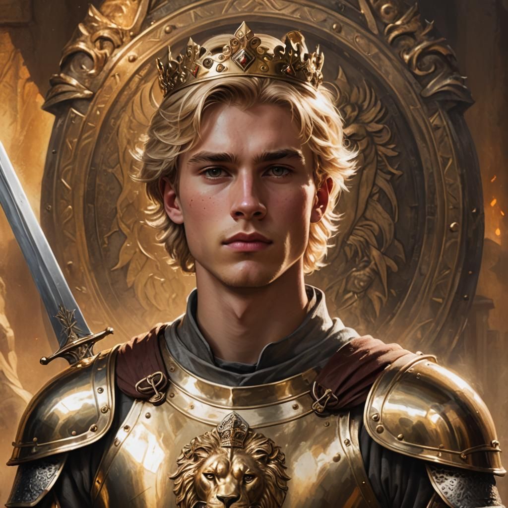 Heroic Young Knight in Golden Armor, Fantasy Art