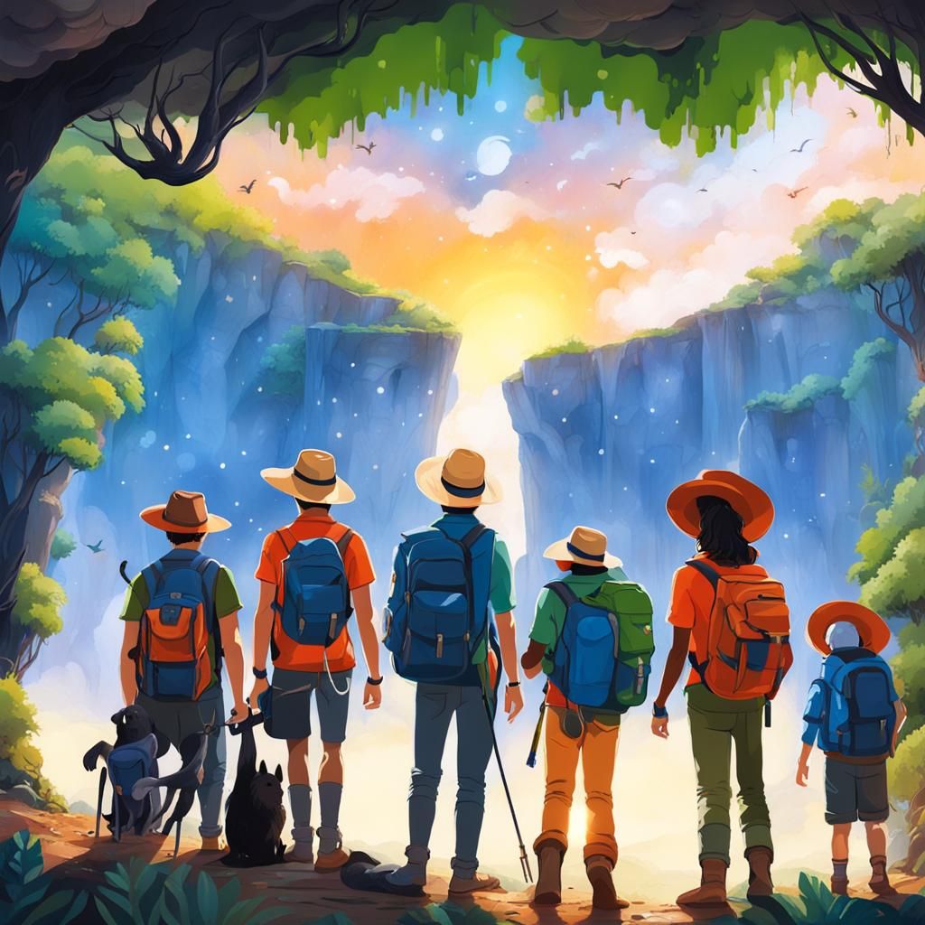Trail Friends Discover Waterfall at Sunrise