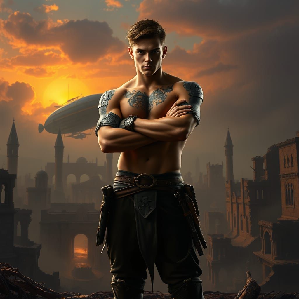 Heroic Warrior in Ancient Ruins, Inspired by Fantasy Concept...