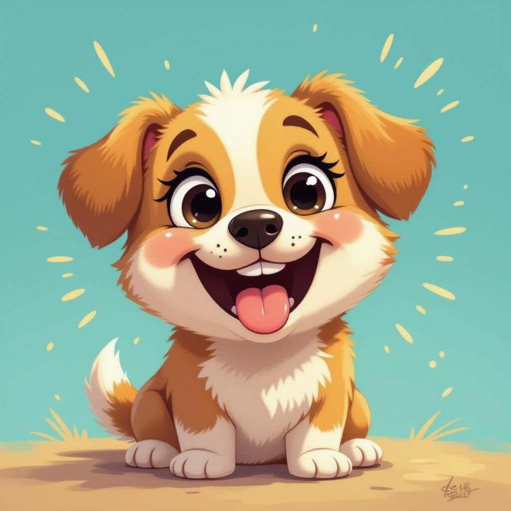 Ecstatic Puppy With Huge Grin in Vibrant Cartoon Style