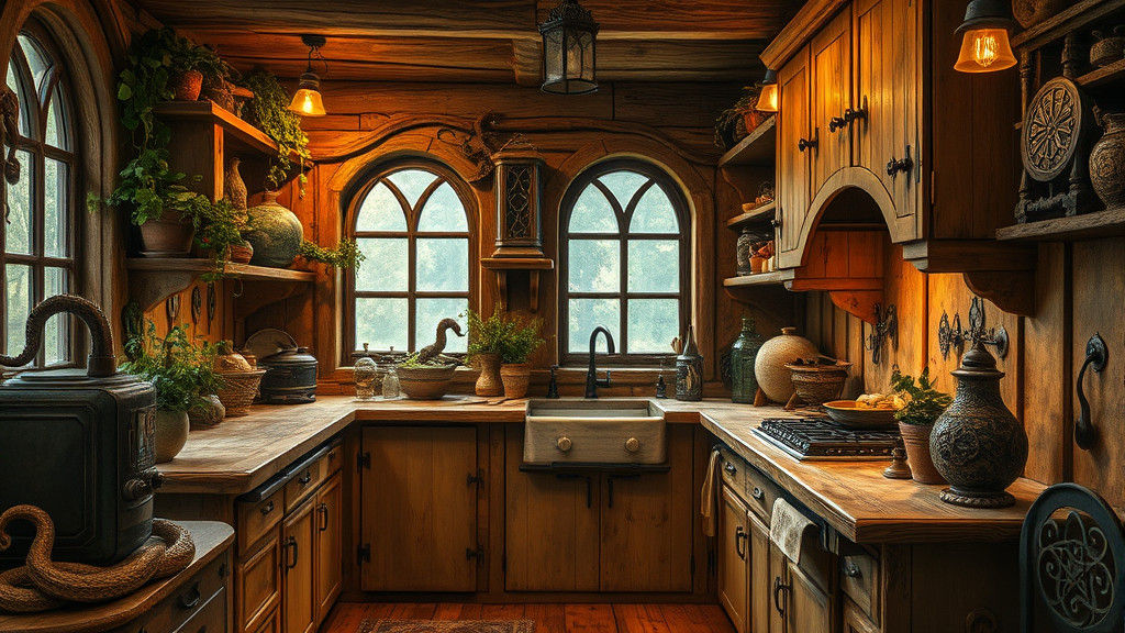 Rustic Hogwarts Kitchen with Serpent Details