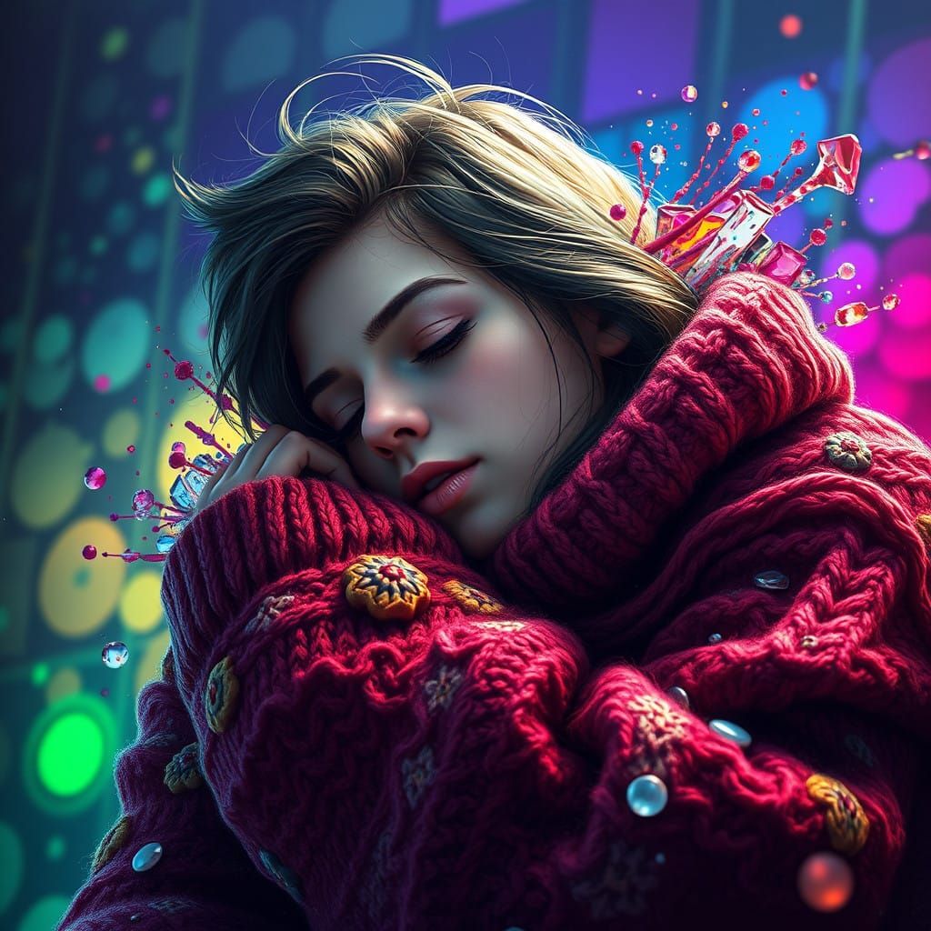 Cozy Sweater Portrait in Hyperrealistic Style