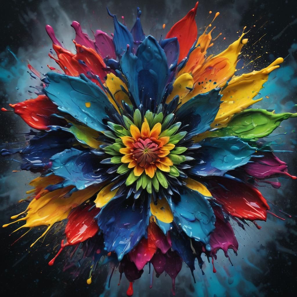 Colorful Abstract Flower Digital Art with Splatters