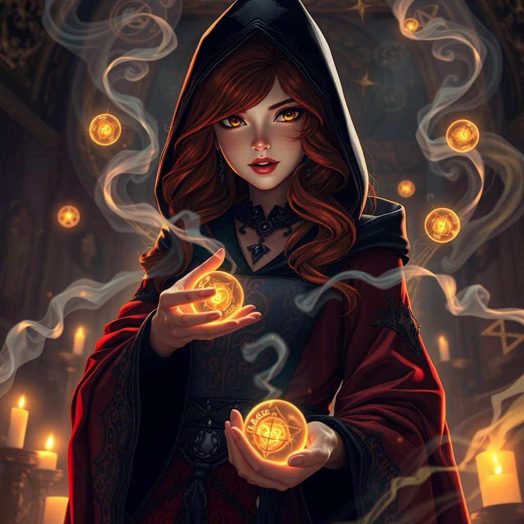 Dark Fantasy Warlock Conjured in Anime Style