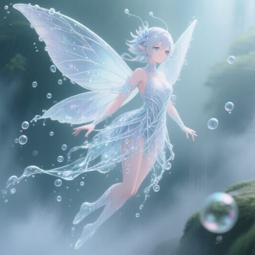 Ethereal Water Fairy with Air Bubbles in Anime Style