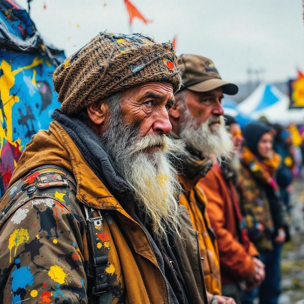 Vibrant Tent City Scene in Impressionist Style