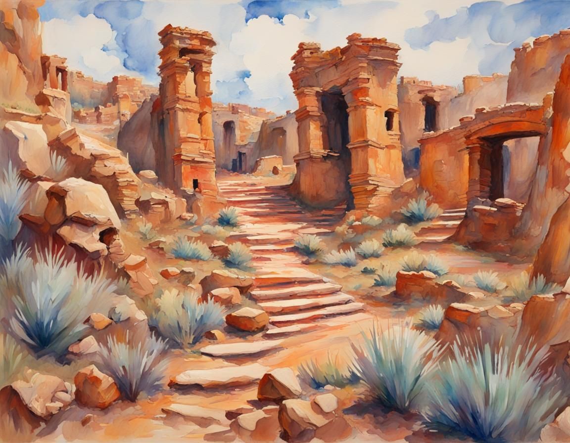 Archaeological Resilience in Gouache and Watercolor Style