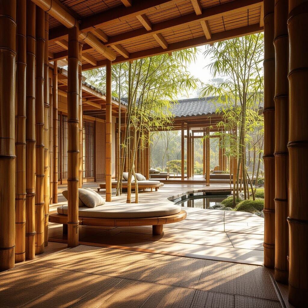 Elegant Bamboo Structures Emphasizing Natural Rhythm
