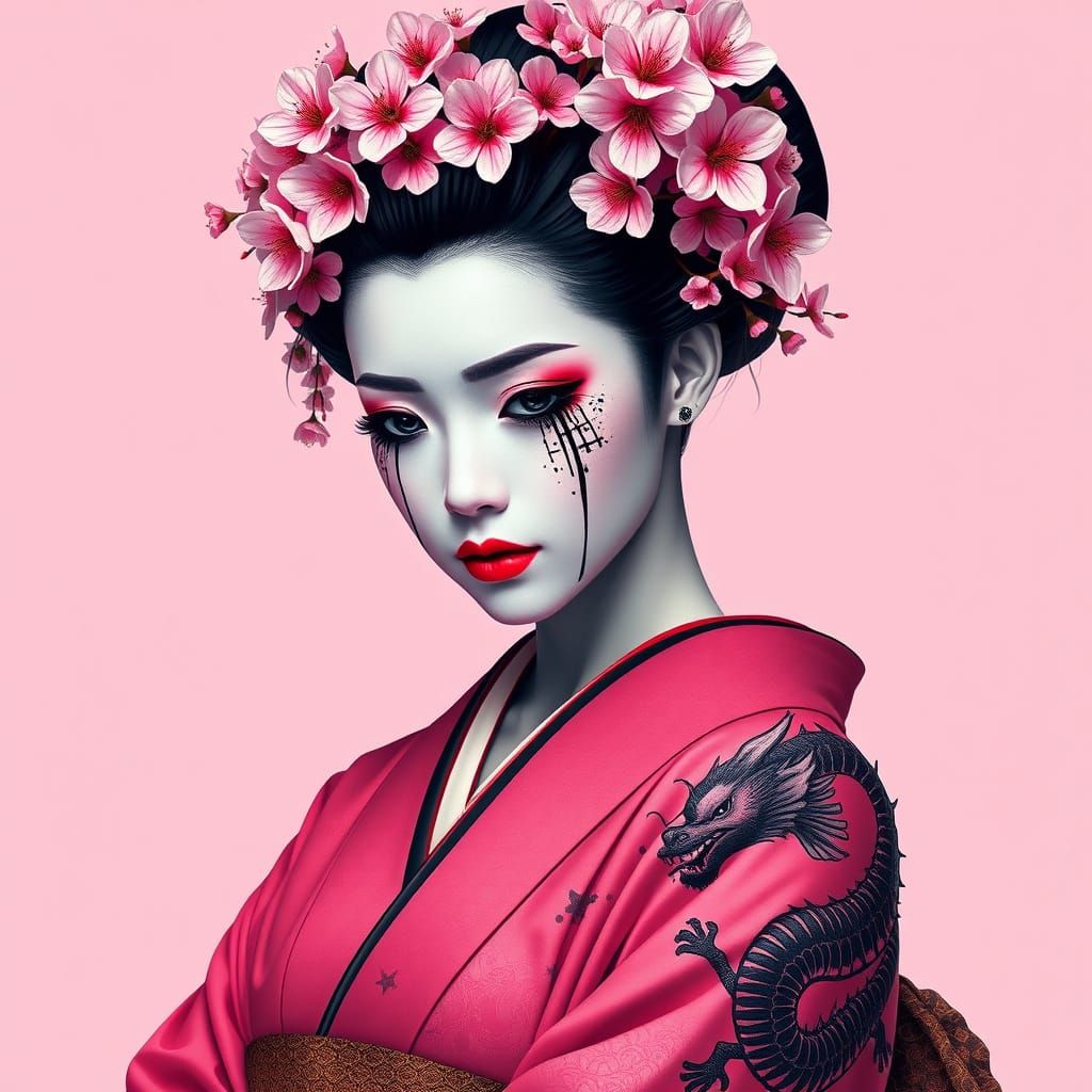 Digital Geisha in 8-Bit Pixel Art Style