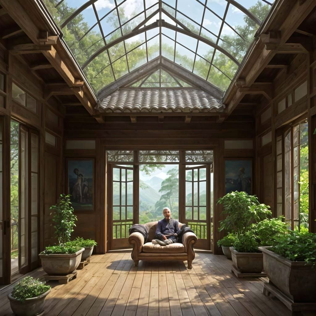 Corpulent Pig Man Enjoys Cosy Loggia City View